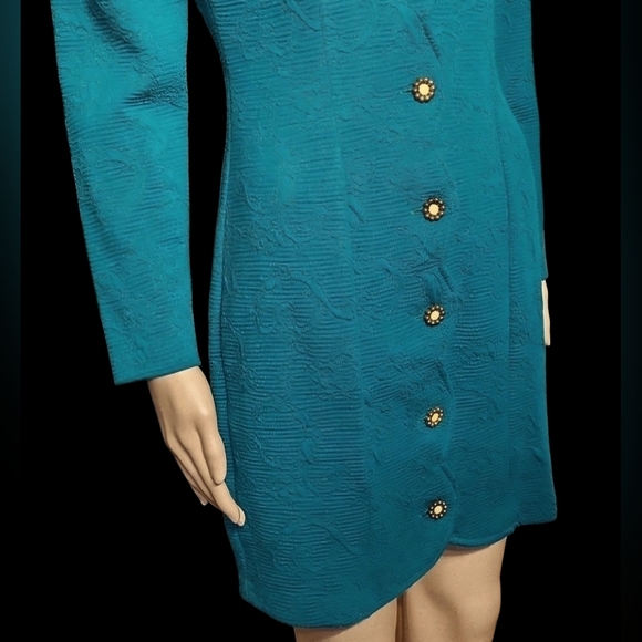 Vintage Savannah Fitted Knit Shirt  Dress Fall Office Party / Sz 5 / Teal - Picture 5 of 16